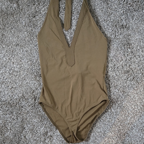 Zara Surplus Khaki Halter Neck Bodysuit New With Tags Size Medium - Picture 6 of 7